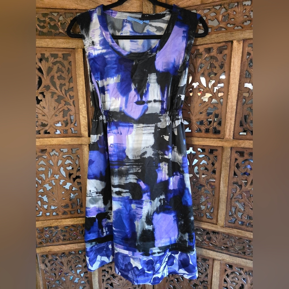Simply Vera Vera Wang Blue and Black Abstract Midi Dress